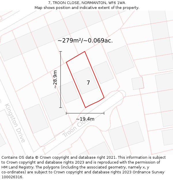 7, TROON CLOSE, NORMANTON, WF6 1WA: Plot and title map