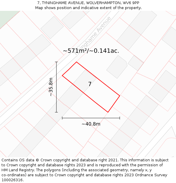 7, TYNINGHAME AVENUE, WOLVERHAMPTON, WV6 9PP: Plot and title map
