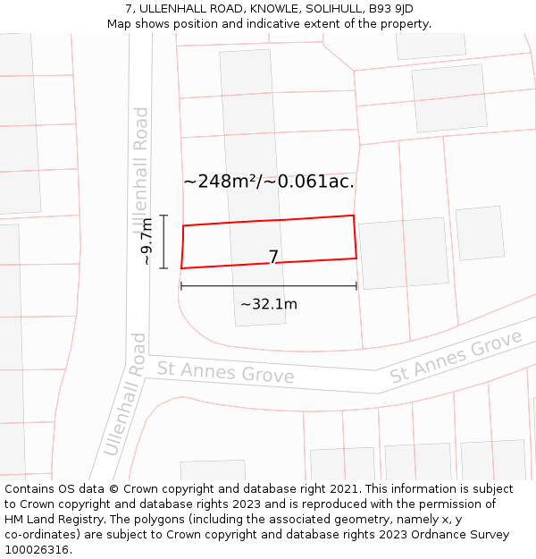 7, ULLENHALL ROAD, KNOWLE, SOLIHULL, B93 9JD: Plot and title map