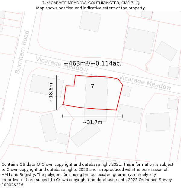 7, VICARAGE MEADOW, SOUTHMINSTER, CM0 7HQ: Plot and title map