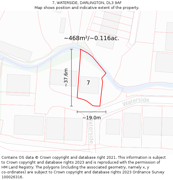 7, WATERSIDE, DARLINGTON, DL3 9AF: Plot and title map