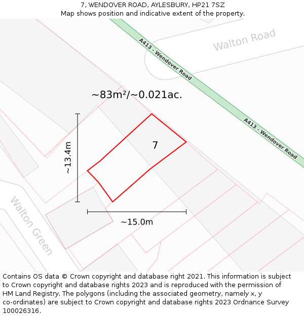 7, WENDOVER ROAD, AYLESBURY, HP21 7SZ: Plot and title map