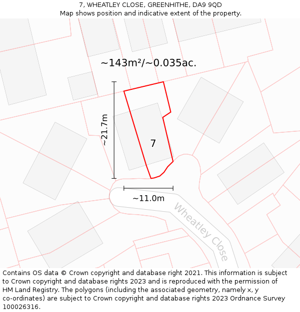 7, WHEATLEY CLOSE, GREENHITHE, DA9 9QD: Plot and title map
