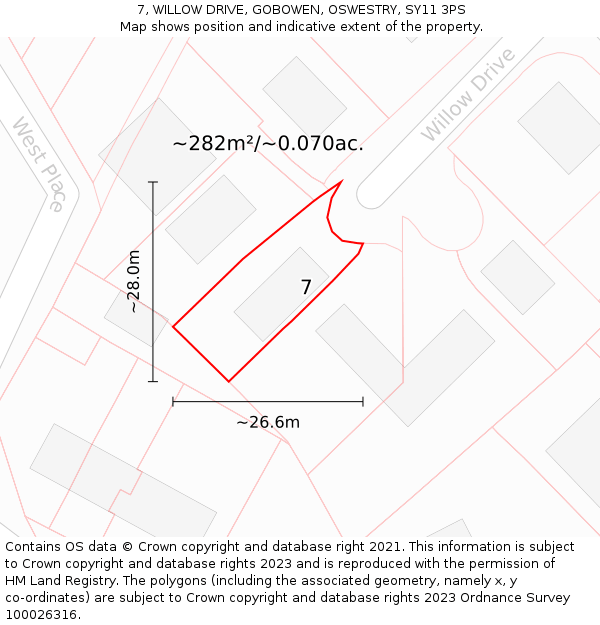 7, WILLOW DRIVE, GOBOWEN, OSWESTRY, SY11 3PS: Plot and title map