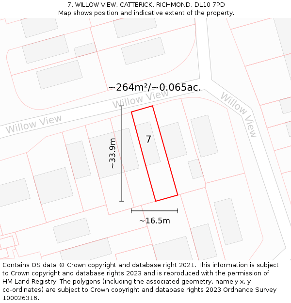 7, WILLOW VIEW, CATTERICK, RICHMOND, DL10 7PD: Plot and title map