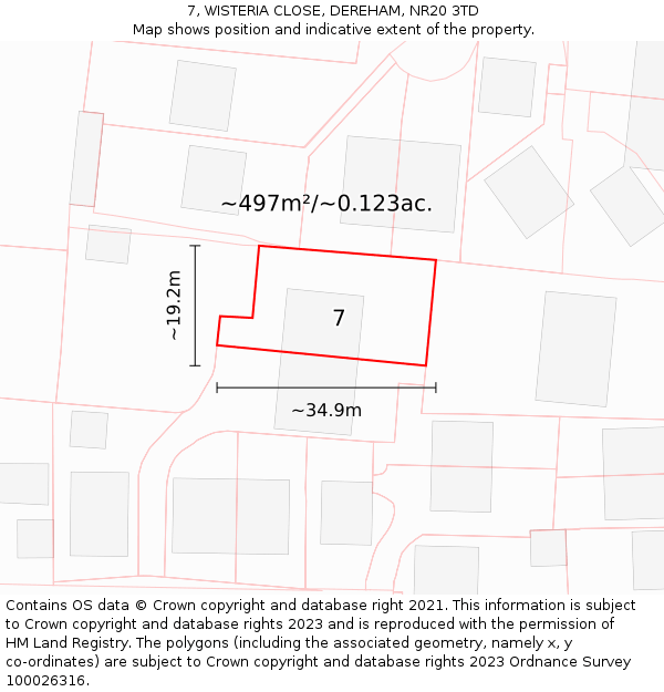 7, WISTERIA CLOSE, DEREHAM, NR20 3TD: Plot and title map
