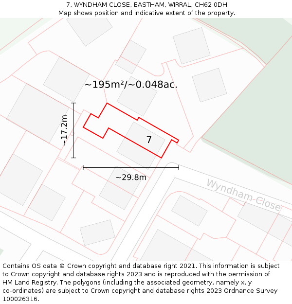 7, WYNDHAM CLOSE, EASTHAM, WIRRAL, CH62 0DH: Plot and title map