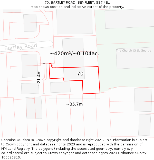 70, BARTLEY ROAD, BENFLEET, SS7 4EL: Plot and title map