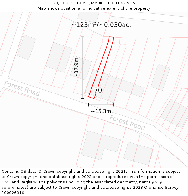 70, FOREST ROAD, MARKFIELD, LE67 9UN: Plot and title map