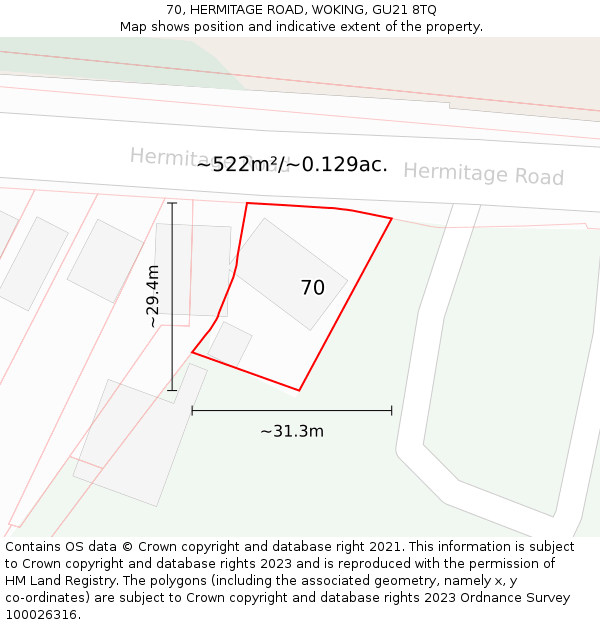 70, HERMITAGE ROAD, WOKING, GU21 8TQ: Plot and title map