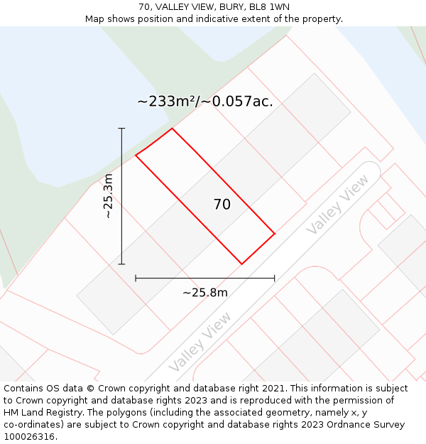 70, VALLEY VIEW, BURY, BL8 1WN: Plot and title map