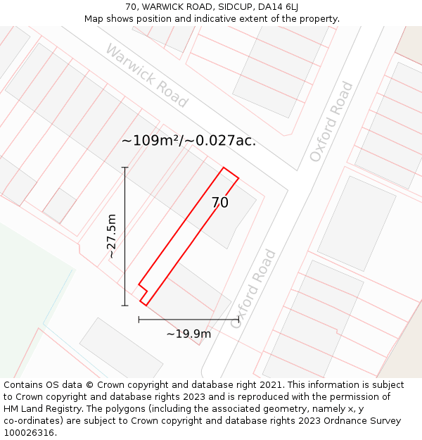 70, WARWICK ROAD, SIDCUP, DA14 6LJ: Plot and title map