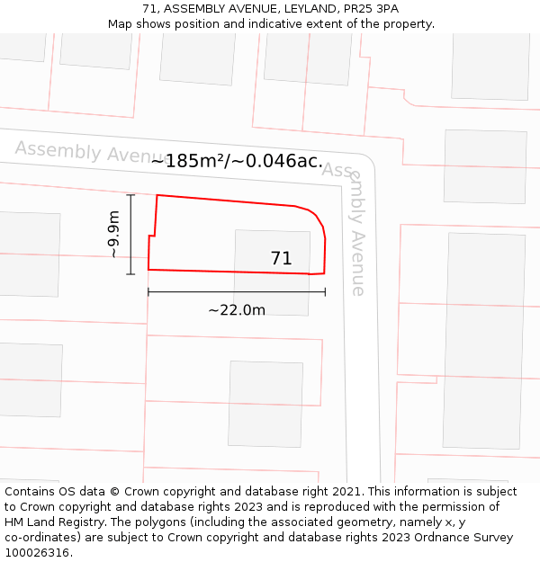 71, ASSEMBLY AVENUE, LEYLAND, PR25 3PA: Plot and title map