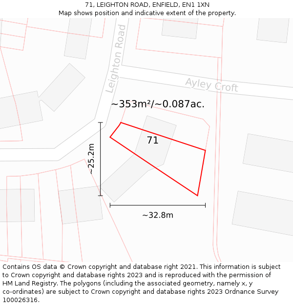 71, LEIGHTON ROAD, ENFIELD, EN1 1XN: Plot and title map