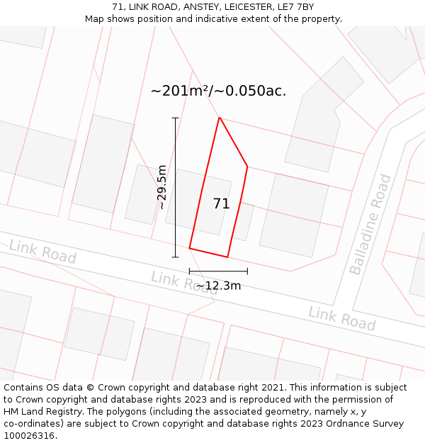 71, LINK ROAD, ANSTEY, LEICESTER, LE7 7BY: Plot and title map