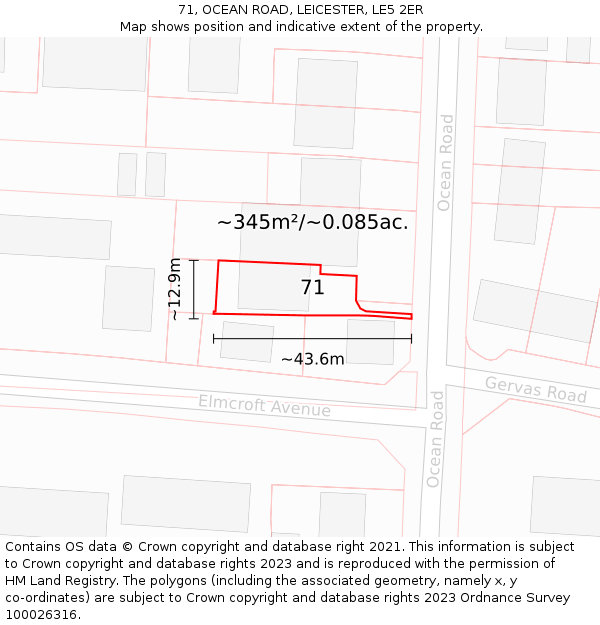 71, OCEAN ROAD, LEICESTER, LE5 2ER: Plot and title map
