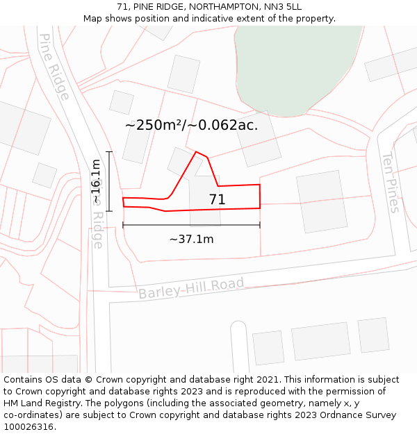71, PINE RIDGE, NORTHAMPTON, NN3 5LL: Plot and title map