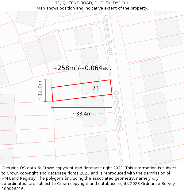 71, QUEENS ROAD, DUDLEY, DY3 1HL: Plot and title map