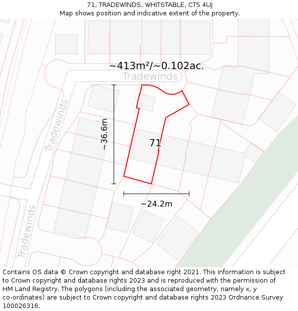 71, TRADEWINDS, WHITSTABLE, CT5 4UJ: Plot and title map