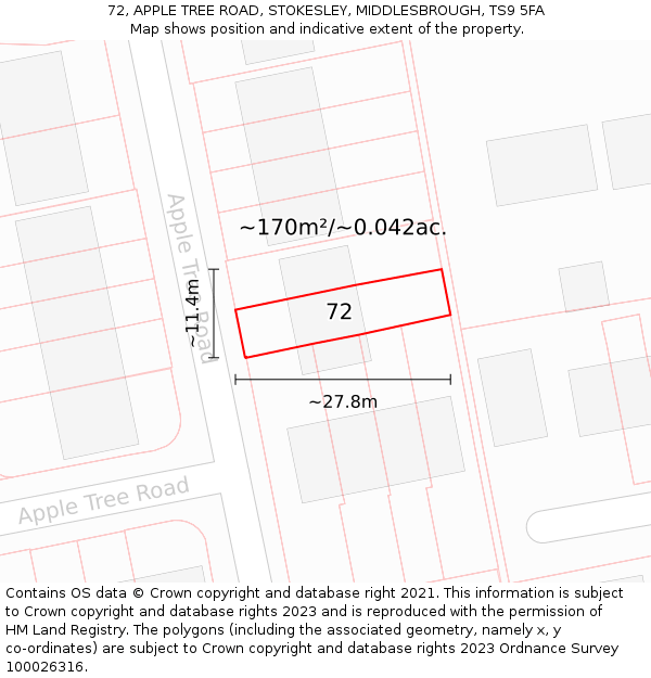 72, APPLE TREE ROAD, STOKESLEY, MIDDLESBROUGH, TS9 5FA: Plot and title map