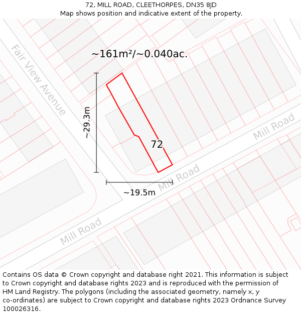 72, MILL ROAD, CLEETHORPES, DN35 8JD: Plot and title map