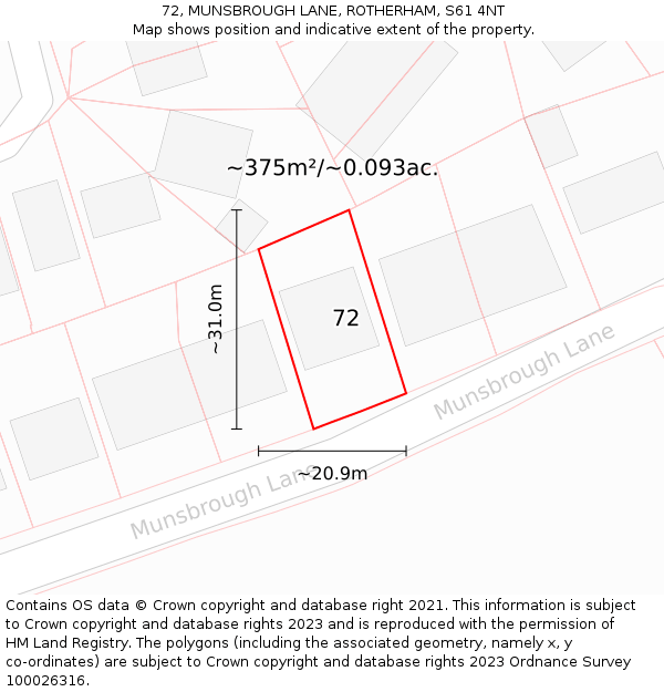 72, MUNSBROUGH LANE, ROTHERHAM, S61 4NT: Plot and title map