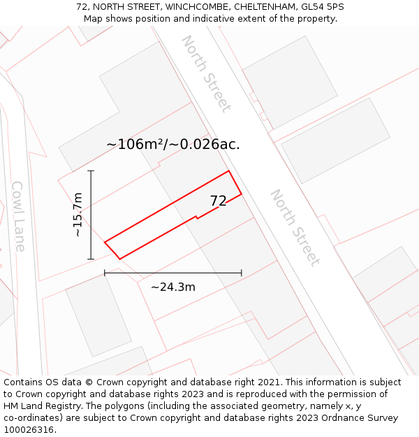 72, NORTH STREET, WINCHCOMBE, CHELTENHAM, GL54 5PS: Plot and title map
