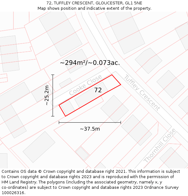 72, TUFFLEY CRESCENT, GLOUCESTER, GL1 5NE: Plot and title map