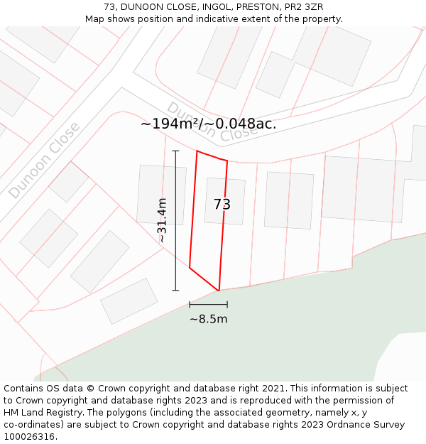 73, DUNOON CLOSE, INGOL, PRESTON, PR2 3ZR: Plot and title map