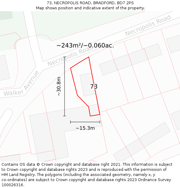 73, NECROPOLIS ROAD, BRADFORD, BD7 2PS: Plot and title map
