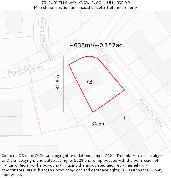 73, PURNELLS WAY, KNOWLE, SOLIHULL, B93 9JP: Plot and title map