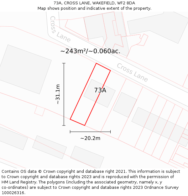 73A, CROSS LANE, WAKEFIELD, WF2 8DA: Plot and title map