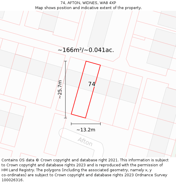 74, AFTON, WIDNES, WA8 4XP: Plot and title map