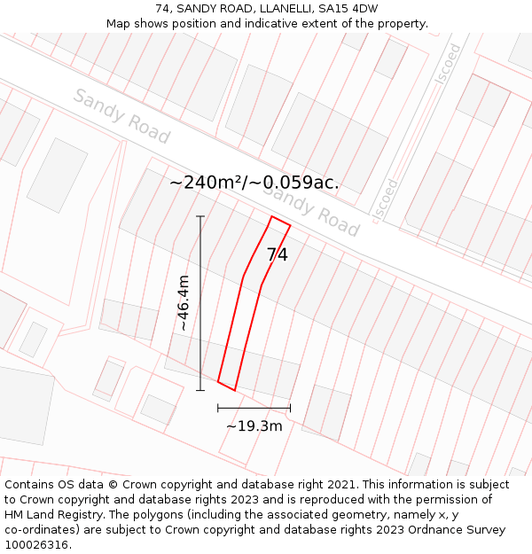 74, SANDY ROAD, LLANELLI, SA15 4DW: Plot and title map
