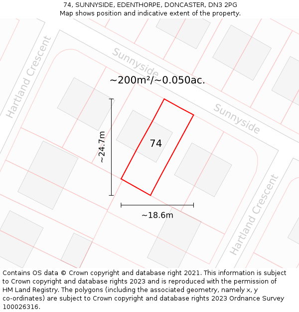 74, SUNNYSIDE, EDENTHORPE, DONCASTER, DN3 2PG: Plot and title map