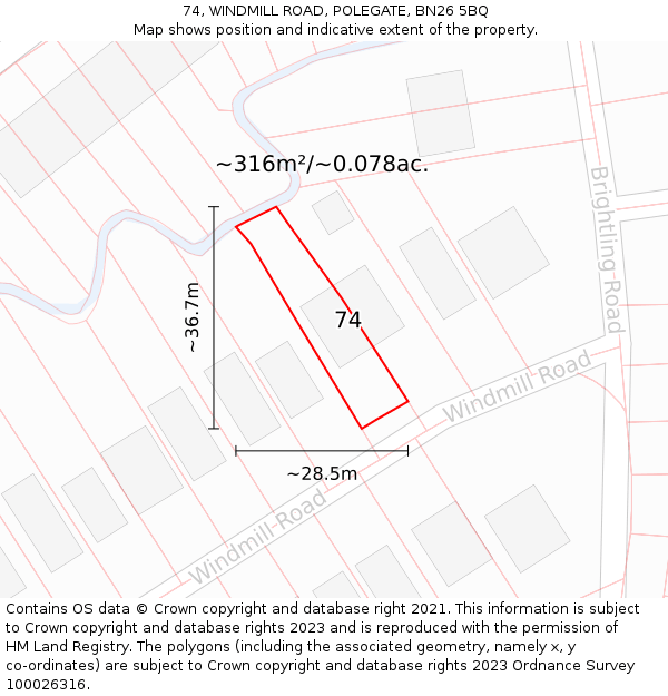 74, WINDMILL ROAD, POLEGATE, BN26 5BQ: Plot and title map