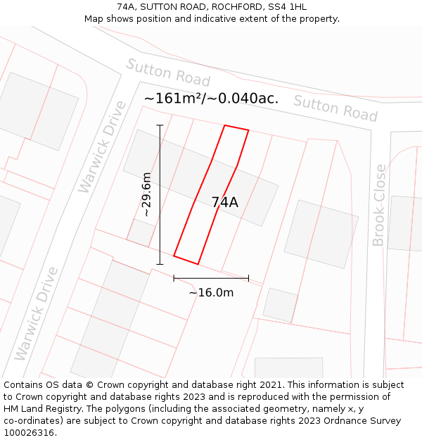 74A, SUTTON ROAD, ROCHFORD, SS4 1HL: Plot and title map