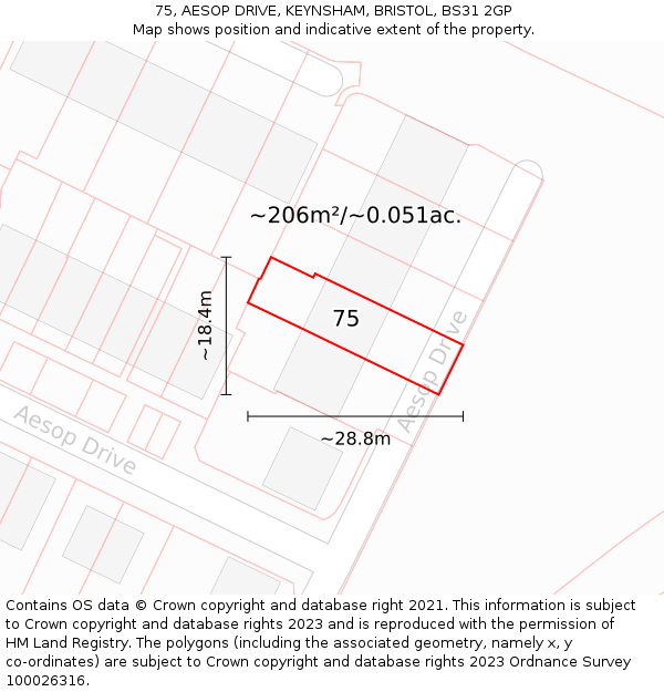 75, AESOP DRIVE, KEYNSHAM, BRISTOL, BS31 2GP: Plot and title map