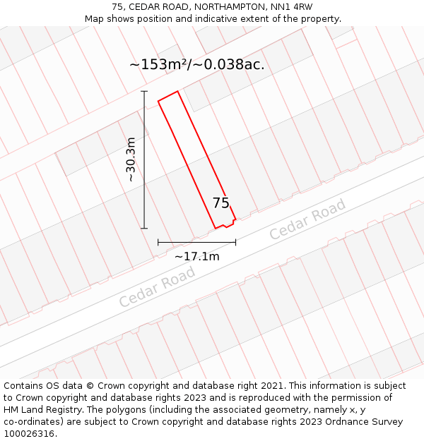 75, CEDAR ROAD, NORTHAMPTON, NN1 4RW: Plot and title map