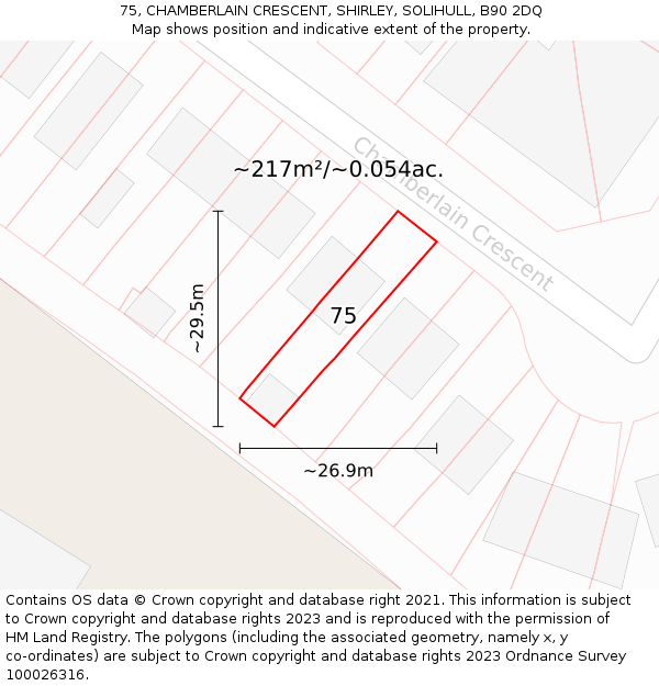 75, CHAMBERLAIN CRESCENT, SHIRLEY, SOLIHULL, B90 2DQ: Plot and title map