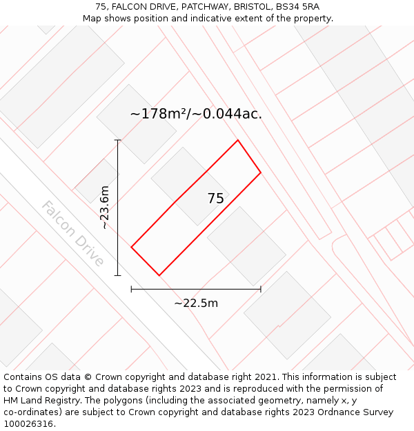 75, FALCON DRIVE, PATCHWAY, BRISTOL, BS34 5RA: Plot and title map