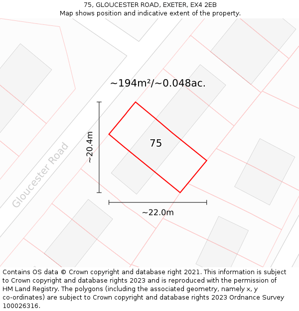 75, GLOUCESTER ROAD, EXETER, EX4 2EB: Plot and title map