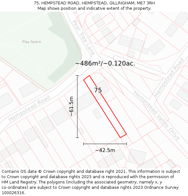 75, HEMPSTEAD ROAD, HEMPSTEAD, GILLINGHAM, ME7 3RH: Plot and title map