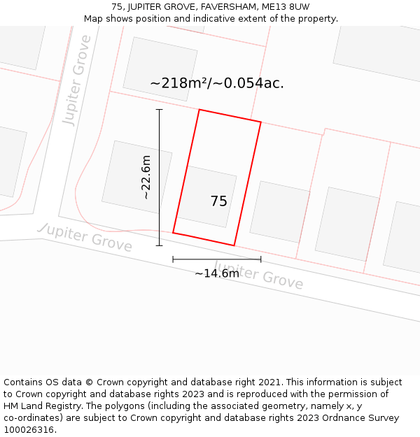 75, JUPITER GROVE, FAVERSHAM, ME13 8UW: Plot and title map