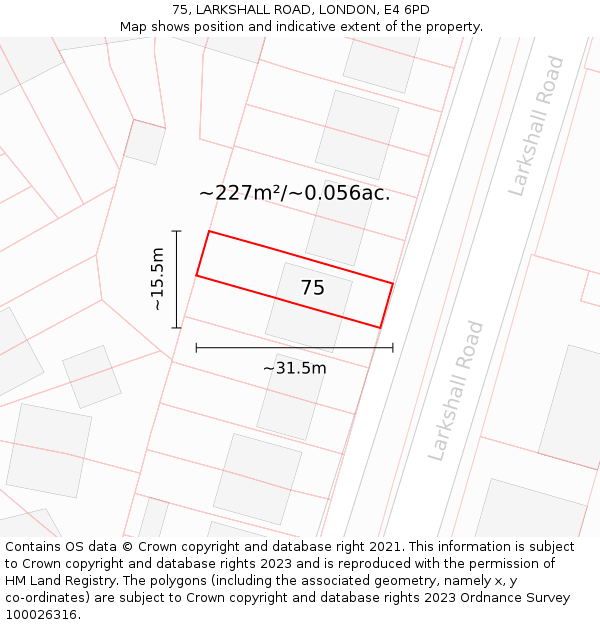 75, LARKSHALL ROAD, LONDON, E4 6PD: Plot and title map