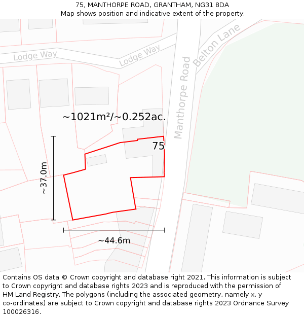 75, MANTHORPE ROAD, GRANTHAM, NG31 8DA: Plot and title map