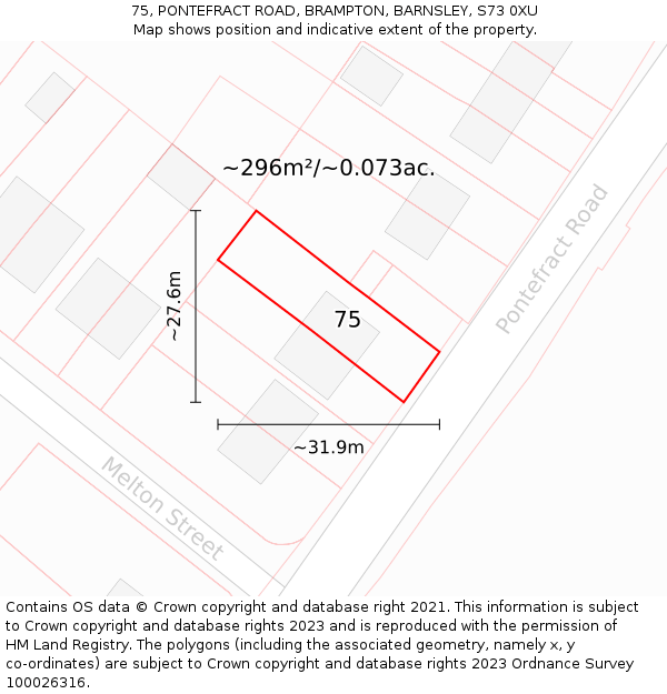 75, PONTEFRACT ROAD, BRAMPTON, BARNSLEY, S73 0XU: Plot and title map