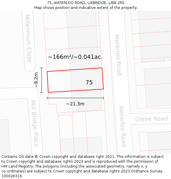 75, WATERLOO ROAD, UXBRIDGE, UB8 2RS: Plot and title map