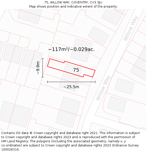 75, WILLOW WAY, COVENTRY, CV3 3JU: Plot and title map