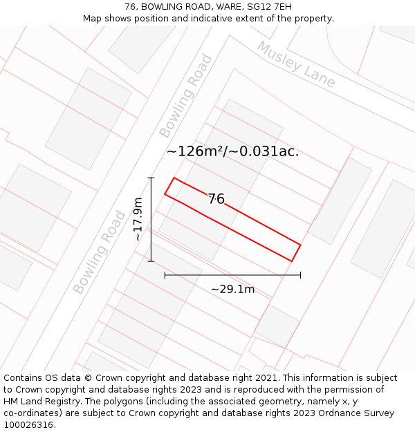 76, BOWLING ROAD, WARE, SG12 7EH: Plot and title map